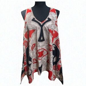 FYLO BLACK & RED CUT OUT CASUAL SUMMER BEACH RESORT COVERUP SLEEVELESS TOP SZ L